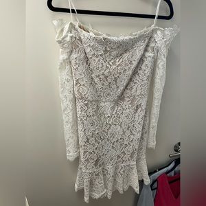 Ivory off the shoulder lace mini dress